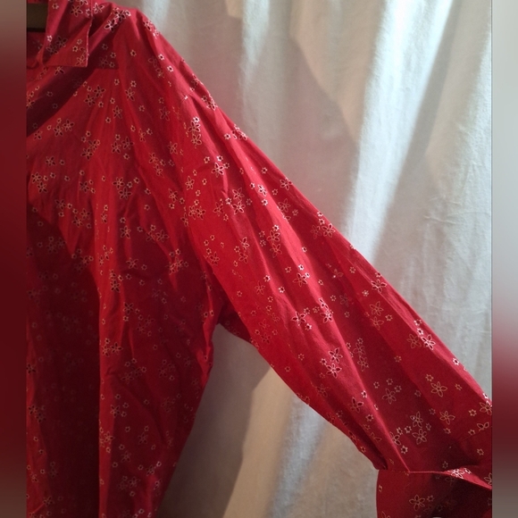 Women's Red Floral Button Down Shirt - Picture 3 of 7